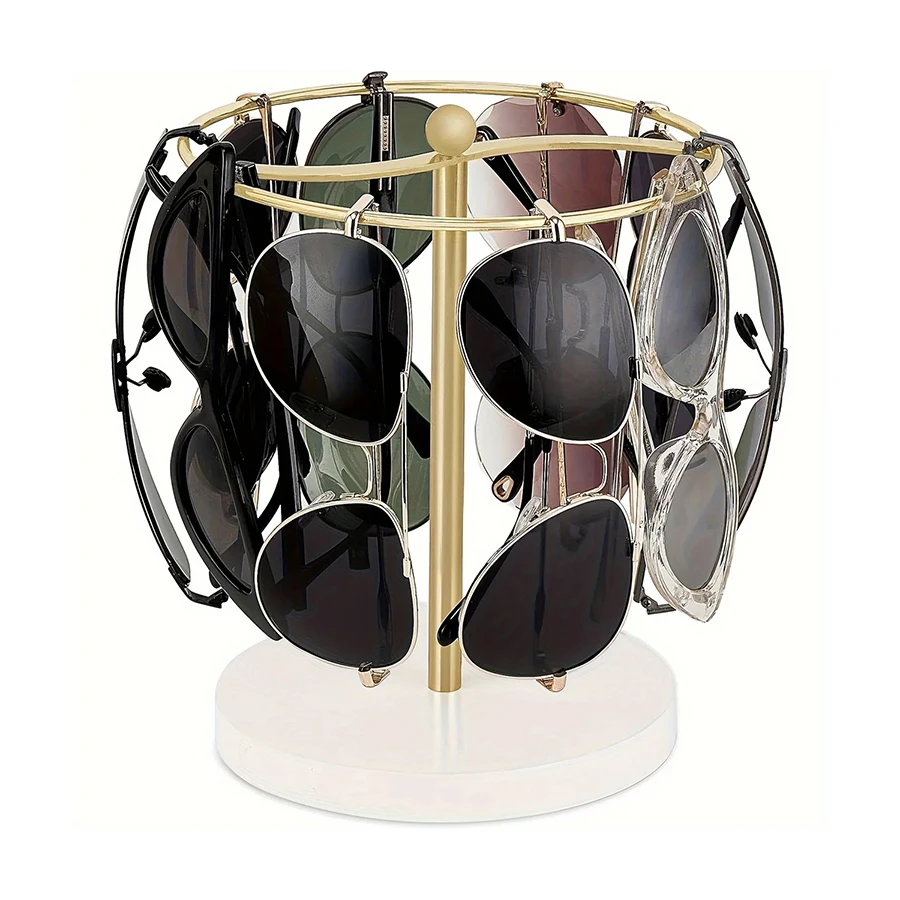 Elegant Sunglasses Storage Stand with Wooden Bottom - Metal Glasses Stand, Can Hold 12 Pairs of Glasses - Glasses Display Stand