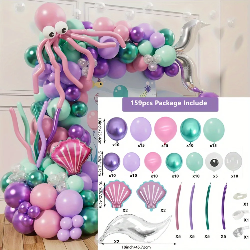 159PCS Mermaid Balloon Arch Set Ocean Theme Birthday Party Summer Balloon Decoration Hawaiian Party Decoration Supplies