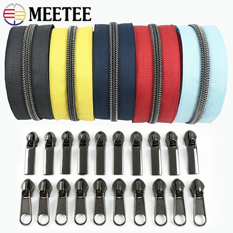 1-5M Meetee 5# Nylon Zipper By Meter Sewing Zippers Puller Slider Clothes Closures Zips Head Bag Roll Zip Repair Kit Accessories