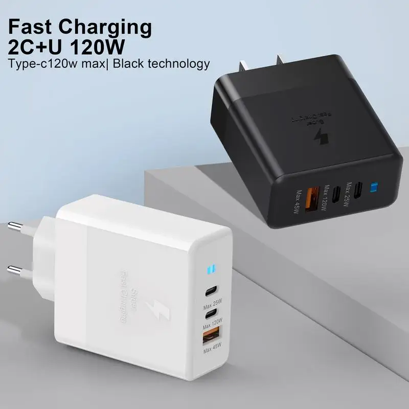 Fast Phone Charger 120W Dual Type C  USB Fast Charging Block USB Charging Station With Indicator Light USB C Laptop Charger For