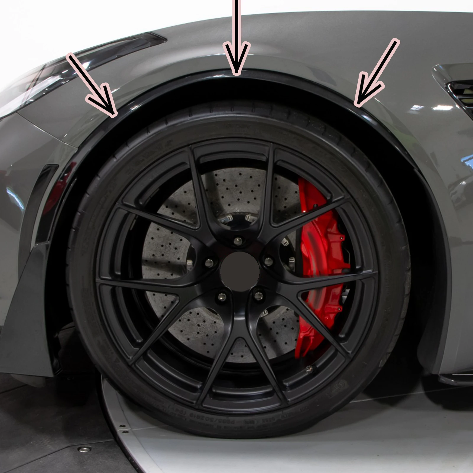 Per Corvette C7 2014-2019 2 pezzi in fibra di carbonio Look nero lucido Car Front Wheel Trim Fender Arches moulding Flares GM Style