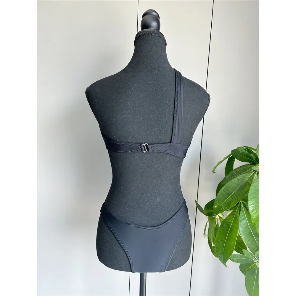 غير المتماثلة واحد الكتف قطع النساء ملابس السباحة قطعة واحدة ملابس السباحة الإناث حلقة معدنية عالية الساق قطع الاستحمام ثوب السباحة السباحة #4