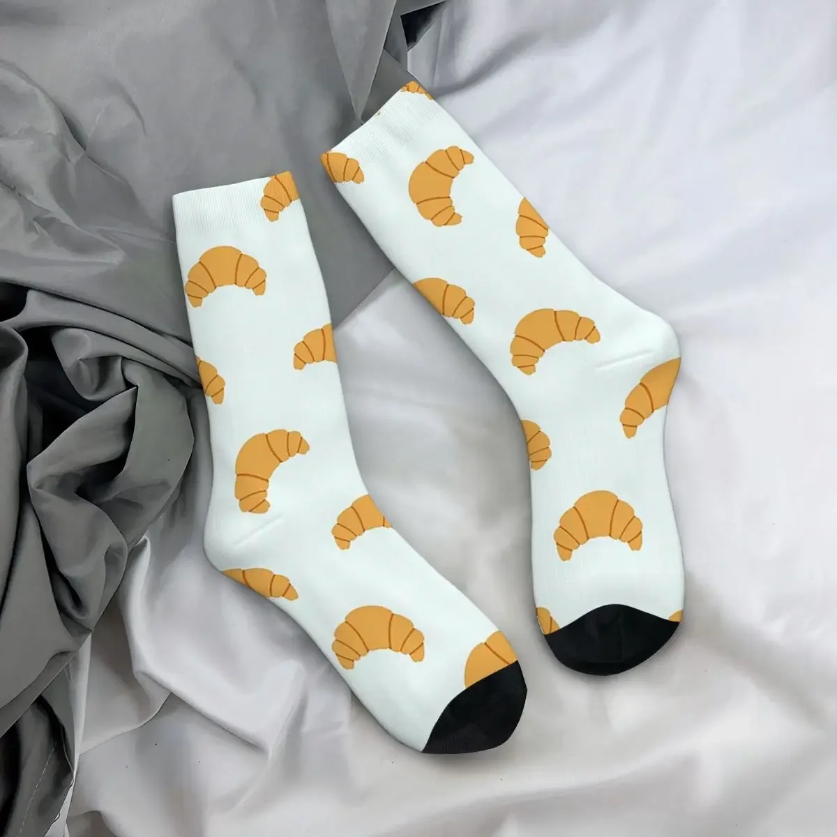 Cute Croissant Print On Blue Background Socks Harajuku calze Super morbide calze lunghe per tutte le stagioni accessori uomo donna Gifts