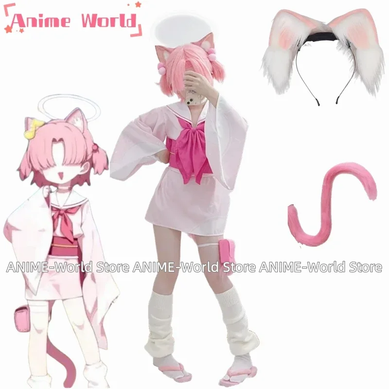 《Custom size》Anime Game Blue Archive  Ichika Assistant Pink Top Shirt Cosplay Costume clothes Headdress tail