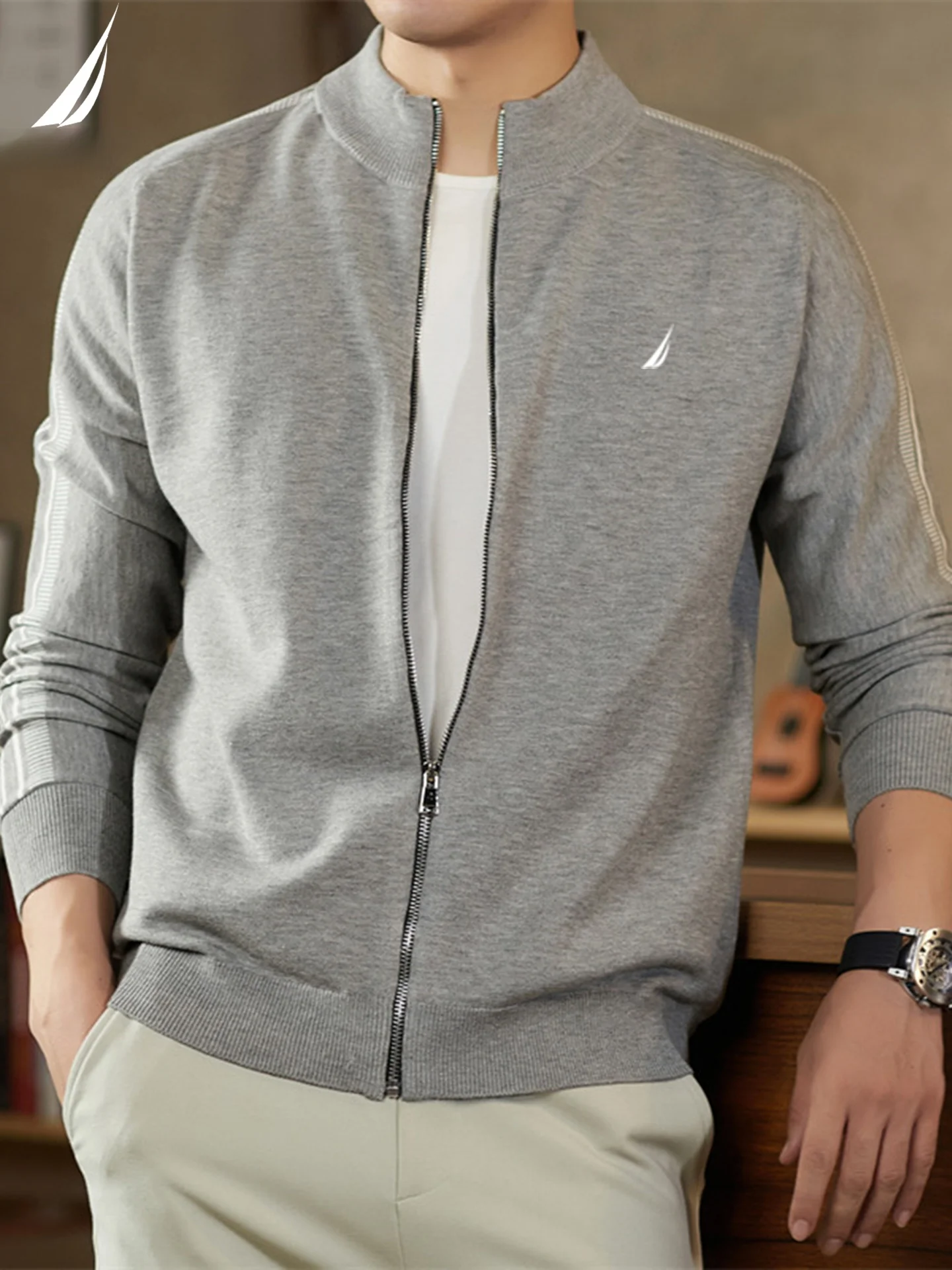 

Nautica мужской шерстяной кардиган на молнии, универсальная вязаная верхняя одежда на осень-зиму, повседневная одежда, удобный мягкий длинный свек