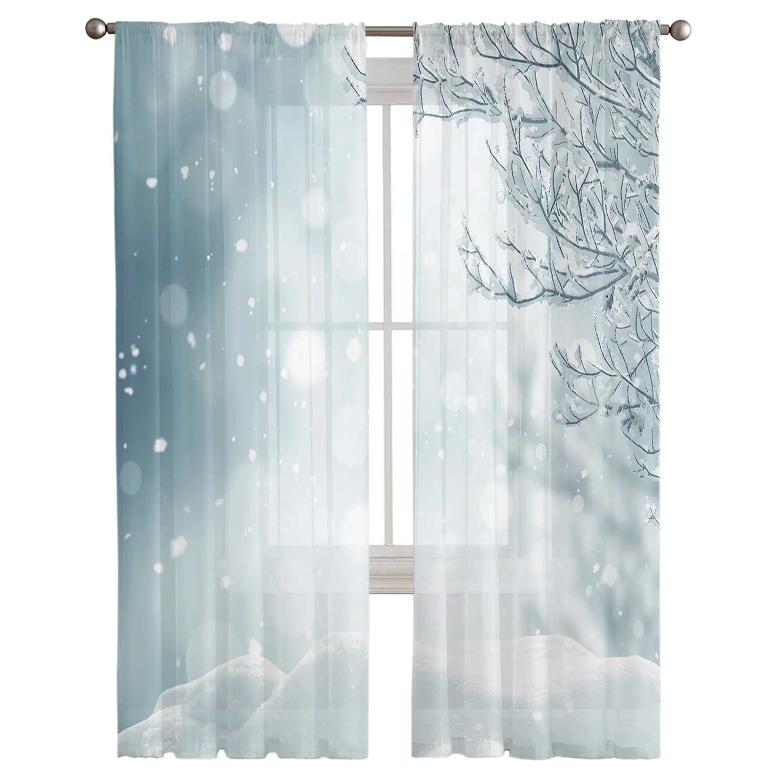 Imagem -02 - Inverno Dia Nevado Ramos Chiffon Sheer Cortinas para Sala de Estar Quarto Casa Decoração Janela Voile Tule Cortina