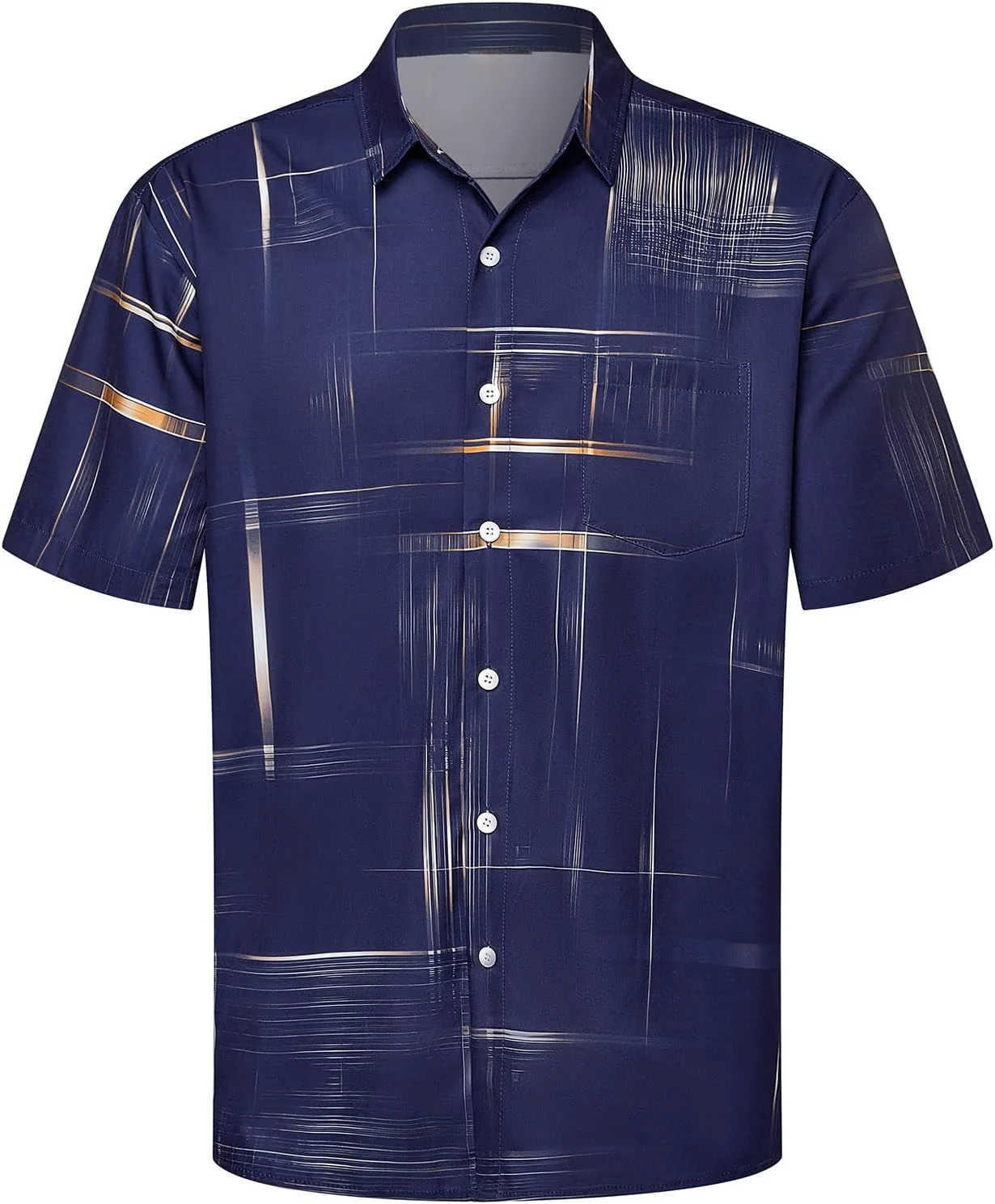 2026 summer new men's short-sleeved pocket lapel shirt geometric line print shirt Hawaiian vacation casual top large size 5XL