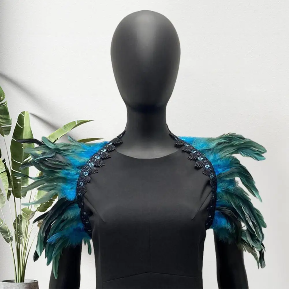Xale de pena real luxuoso para mulheres, lenço monocromático, gola de ombro falsa, cosplay Halloween encolhe os ombros, punk, gótico
