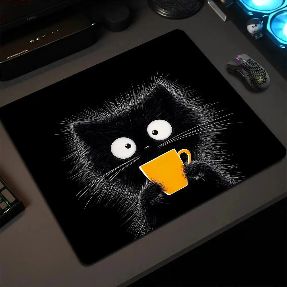 Fun Black Cat Hot Drink Printed Mouse Pad Laptop Game Mousepad Office Gaming DeskMat PC Keyboard Pad Rubber Anti-slip Desk Mat
