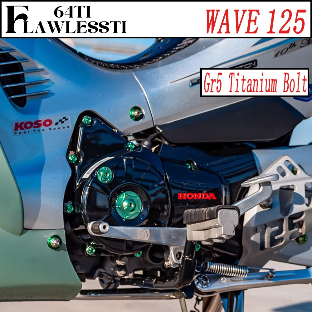 Tornillos de titanio Gr5 FLAWLESSTI para tubo de escape, amortiguador trasero, cubierta de cadena, tornillo de piñón delantero y trasero para Honda Wave 125i
