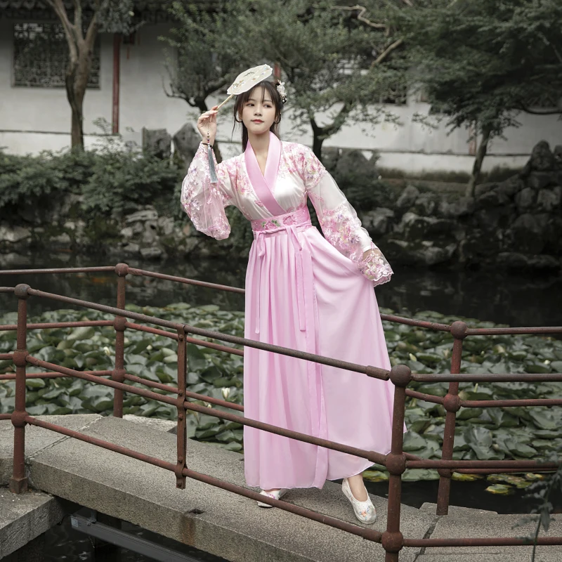 Ele Ancient Chinese Costume Women's Hanfu Fairy Sakura Flowing Fairy Skirt Wide Sve Long Dr for Annual Meeting