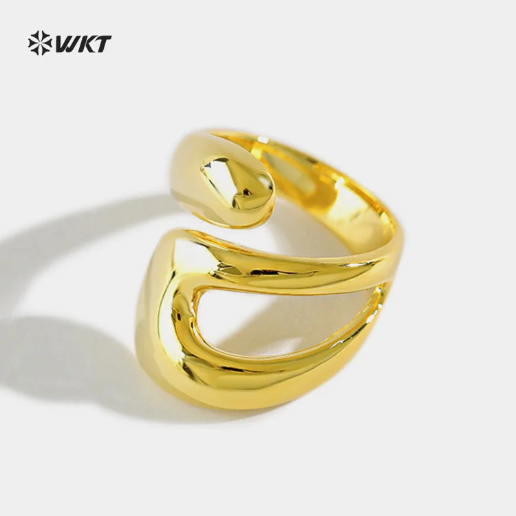 WT-RF012 Silver Yellow Brass Classic Special Shape Ring Can Be Adjustable With Yellow Brass With 18K Real Gold Plated For Women