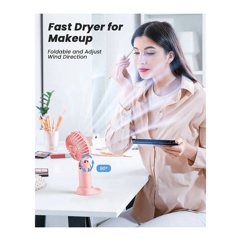 Портативный ручной вентилятор, шейный вентилятор на 4000 мАч со стандартным дисплеем, складной настольный вентилятор с основанием, 5-скоростной вентилятор для женщин