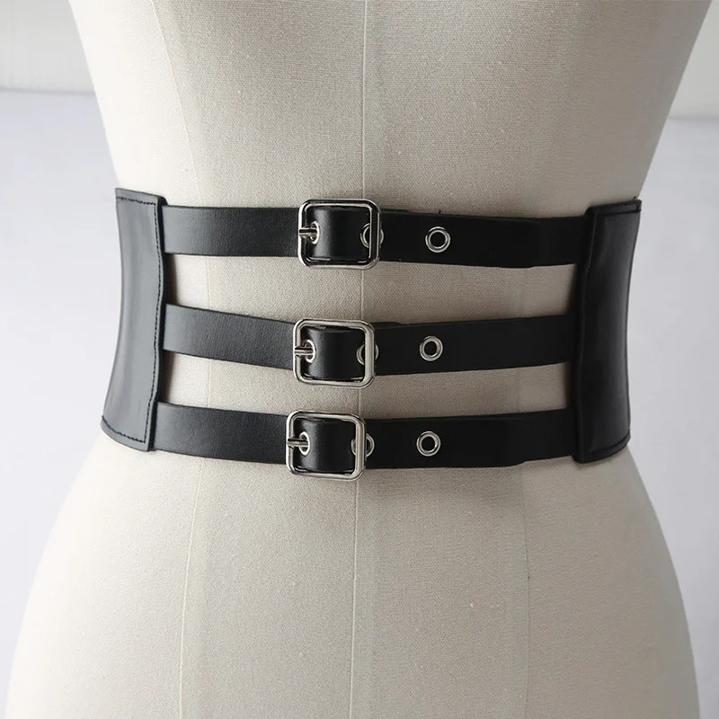 2022 Fashion Harajuku Corset Punk Goth Retro Outer Wear Black Waist Seal Shirt Dress Designer All-match Elastic Adjustable Belt