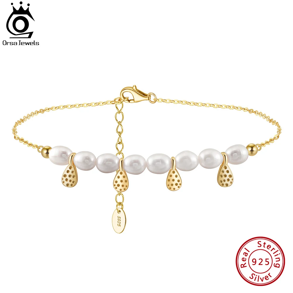 ORSA JEWELS S925 Silver Boho Pearls Beads Ankle Bracelets Shell Pendants Foot Chain Summer Beach Natural Pearl Foot Jewelry SA65