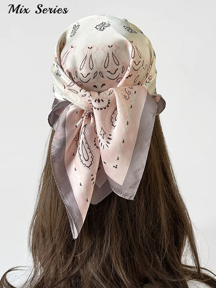 

Модный атласный квадратный платок с принтом, женская повязка для волос/бандана, новинка 2026 года, винтажный шелковый аксессуар для женщин