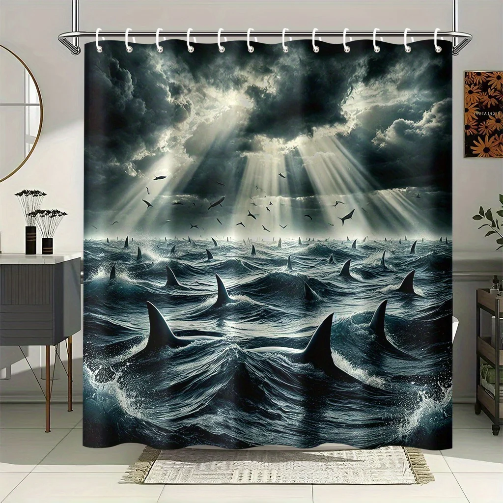 

Занавеска для душа с множеством акул для плавания в океане, размер 70X70 дюймов, в комплект входит 12 крючков, изготовлен из полиэфирной ткани.