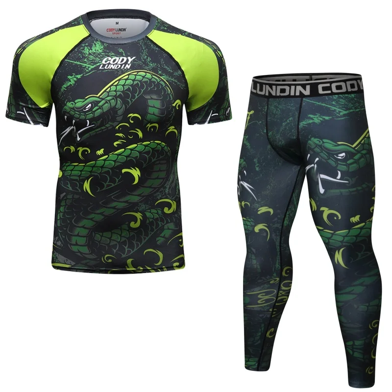 MMA BJJ Rashguard Rattlesnake Boxing Sport Suit Men Gym Clothing KickBoxing Muay Thai Shorts Compression Shirt Pants Running Set