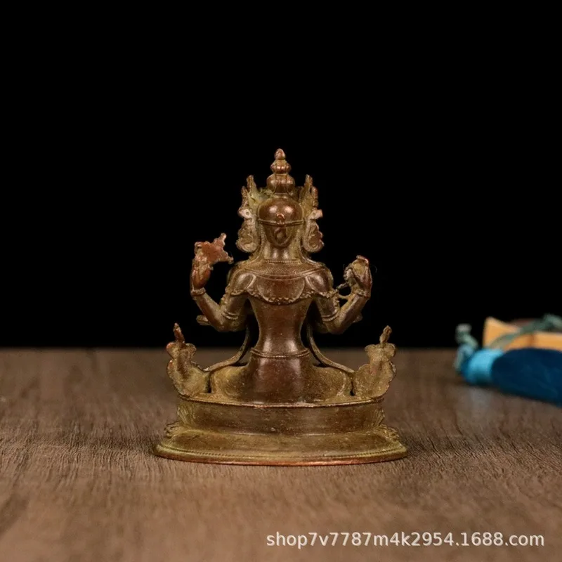Brass alloy craftwork four-armed Guanyin home decoration ornament