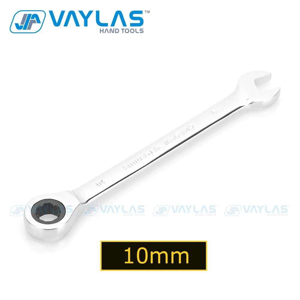 

VAYLAS 10mm Combination Wrench Fixed Head Ratcheting 72T and Open End High Torque Mirror Polish Spanner Repair Hand Tool