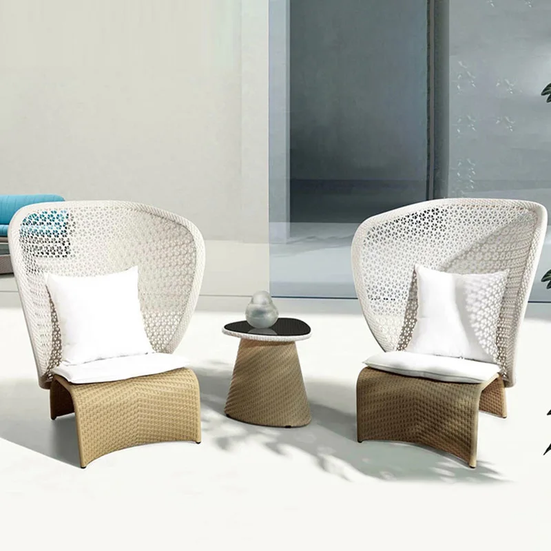 Outdoor furniture: seaside beach low-back single sofa courtyard double balcony high-back rattan chair coffee table