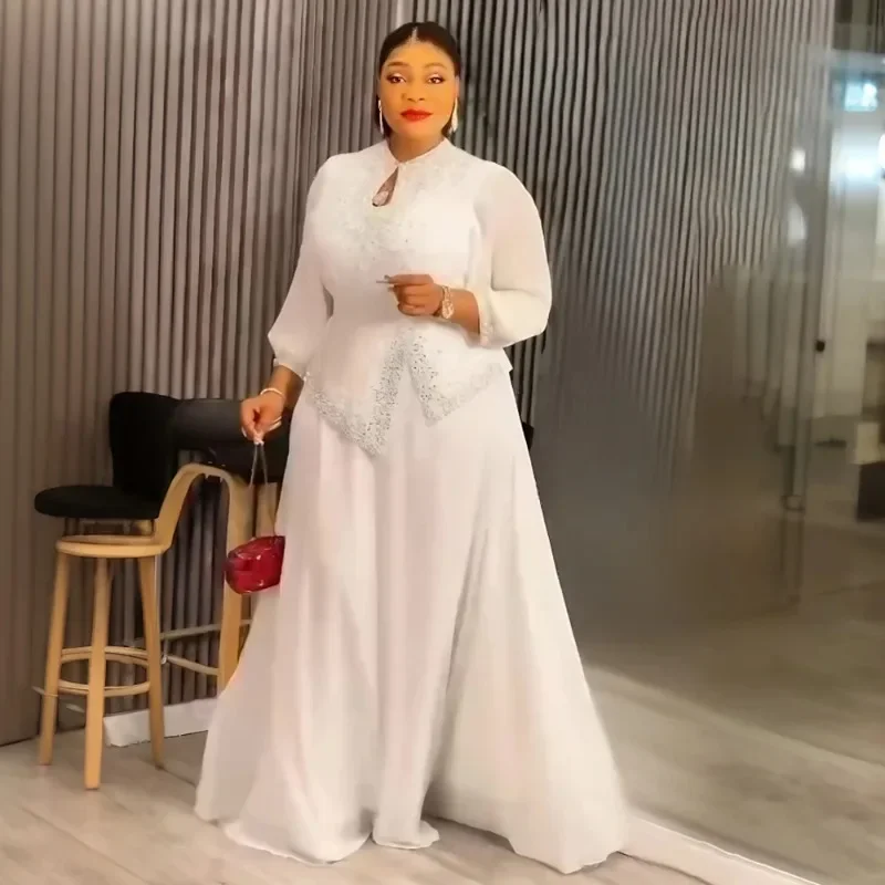 

Plus Size African Party Dresses for Women 2025 Fashion Dashiki Diamond Wedding Evening Gown Elegant Outfits Muslim Maxi Dress