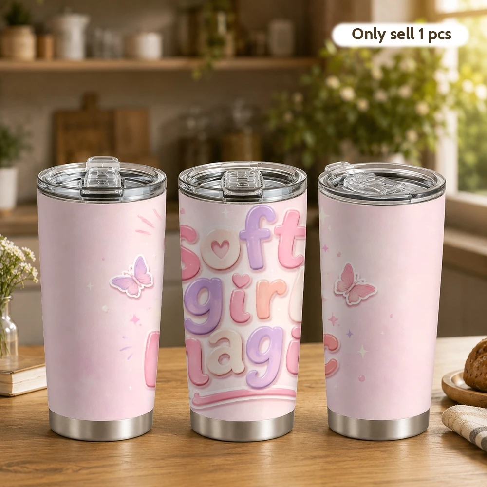 Kawaii Positive Vacuum Flasks 20oz Vacuum Flask Double Wall Insulated Coffee Tumbler With Lid&Straw For Hot Cold Drinks&gift