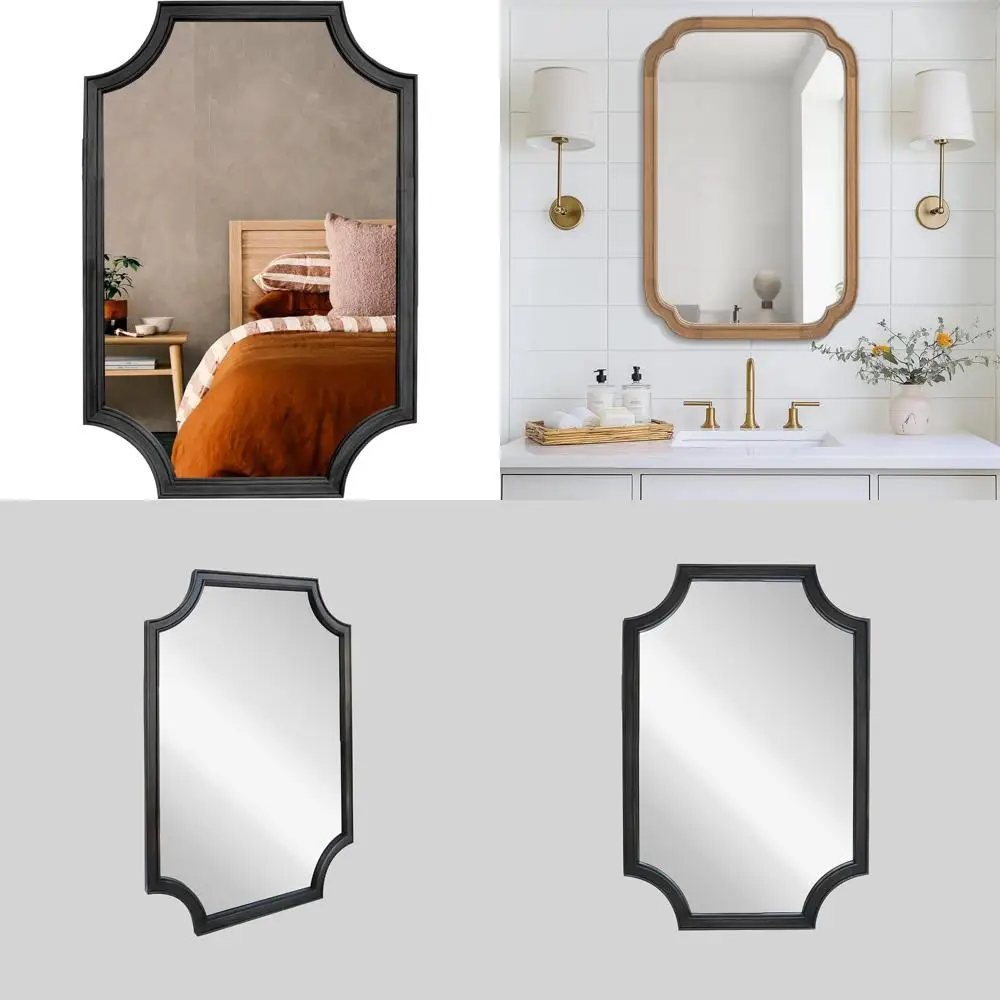 Espelho de parede retangular de arco de cantos recortados completos com moldura de madeira para entrada, sala de estar, quarto - grande 20x30 decoração de casa