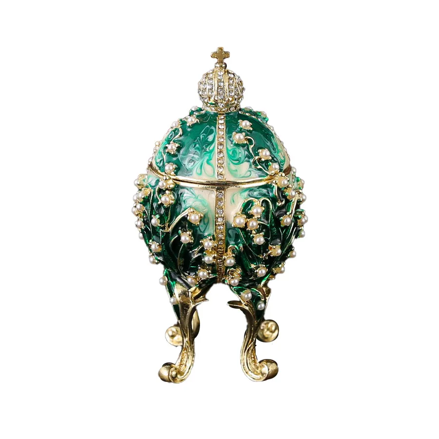 Enamel Faberge Tower Easter Egg Jewel Case Jewelry Storage Box Metal Handicraft Home Furnishing Articles Christmas Holiday Gift