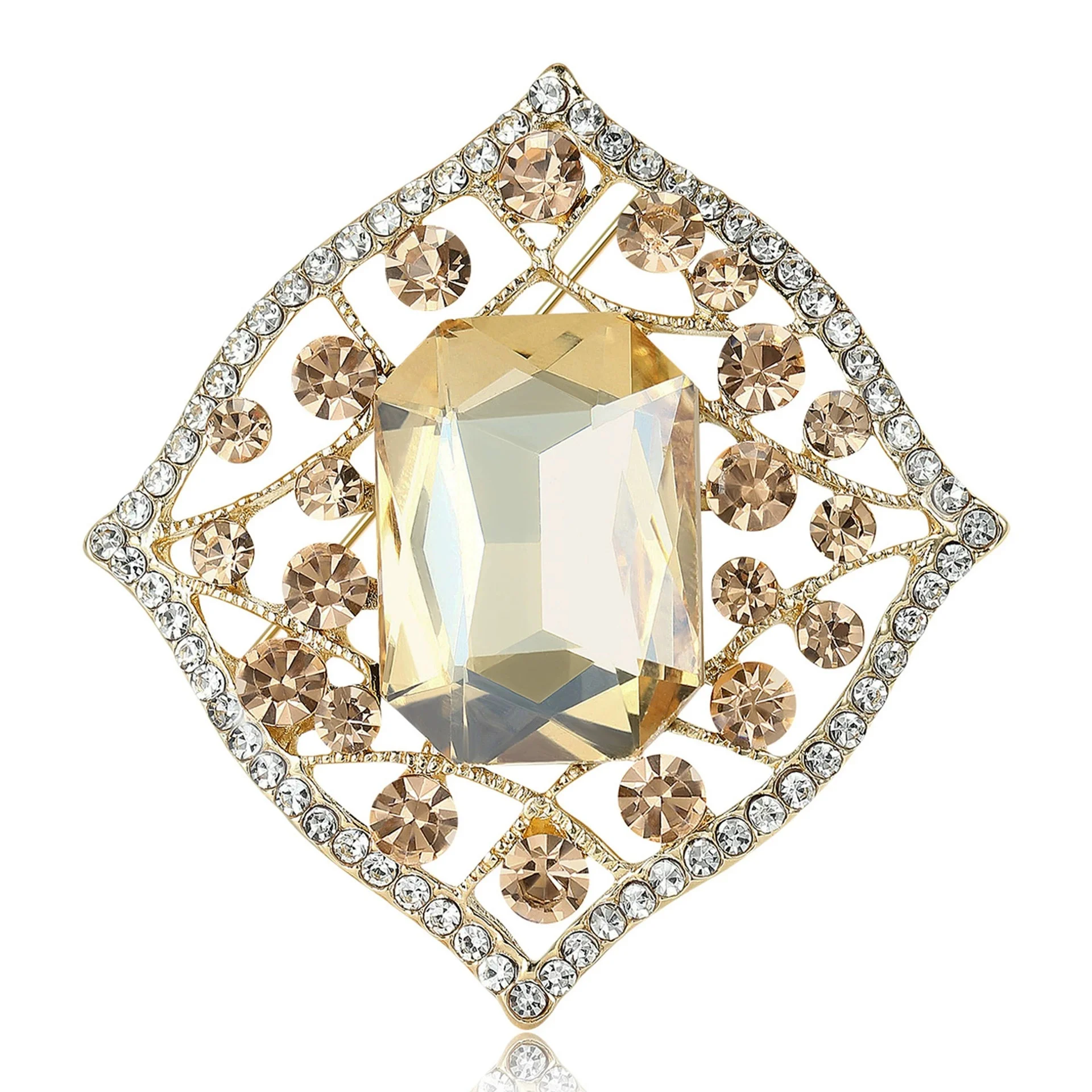 Luxury Openwork Crystal Glass Brooches for Women Unisex Rhinestone Pins Casual Party Jewelry Accessories Gifts