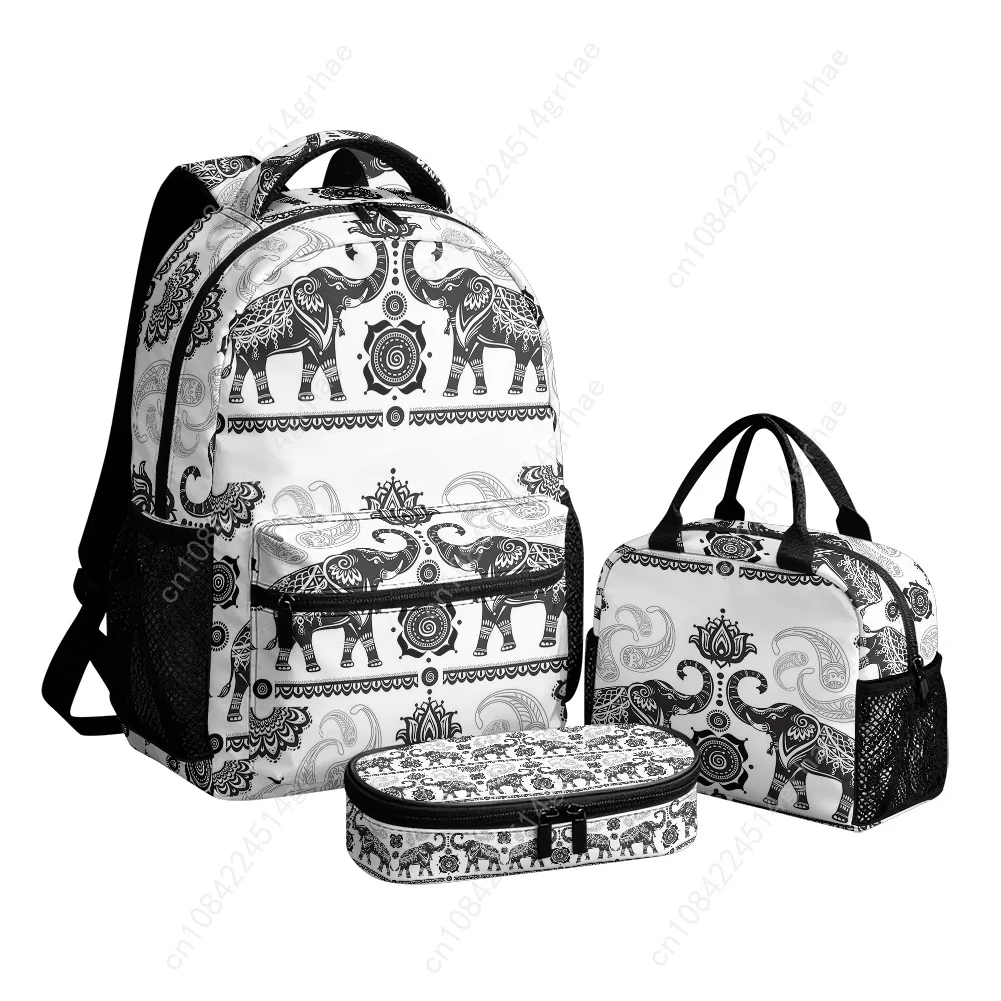 New Elephant Print Custom Leisure All-Over Print 3-Piece Backpack Set (Includes Backpack, Lunch Bag, and Pencil Case)