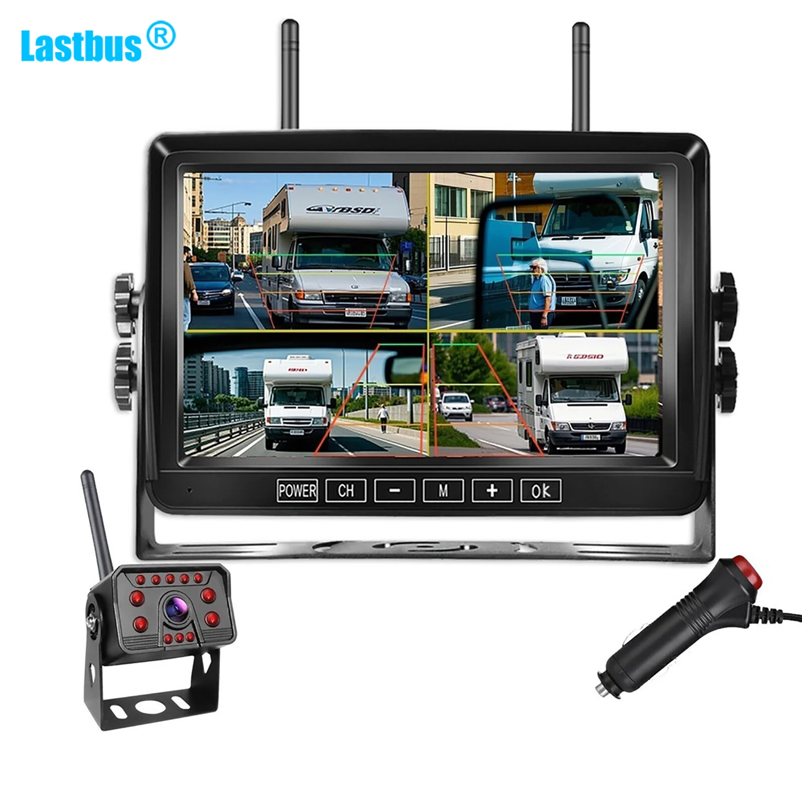 

Lastbus 7" ISP DVR BSD Monitor Quad Split ScreenWith 1080P Digital Wireless Backup Reverse Camera For Truck Bus RV