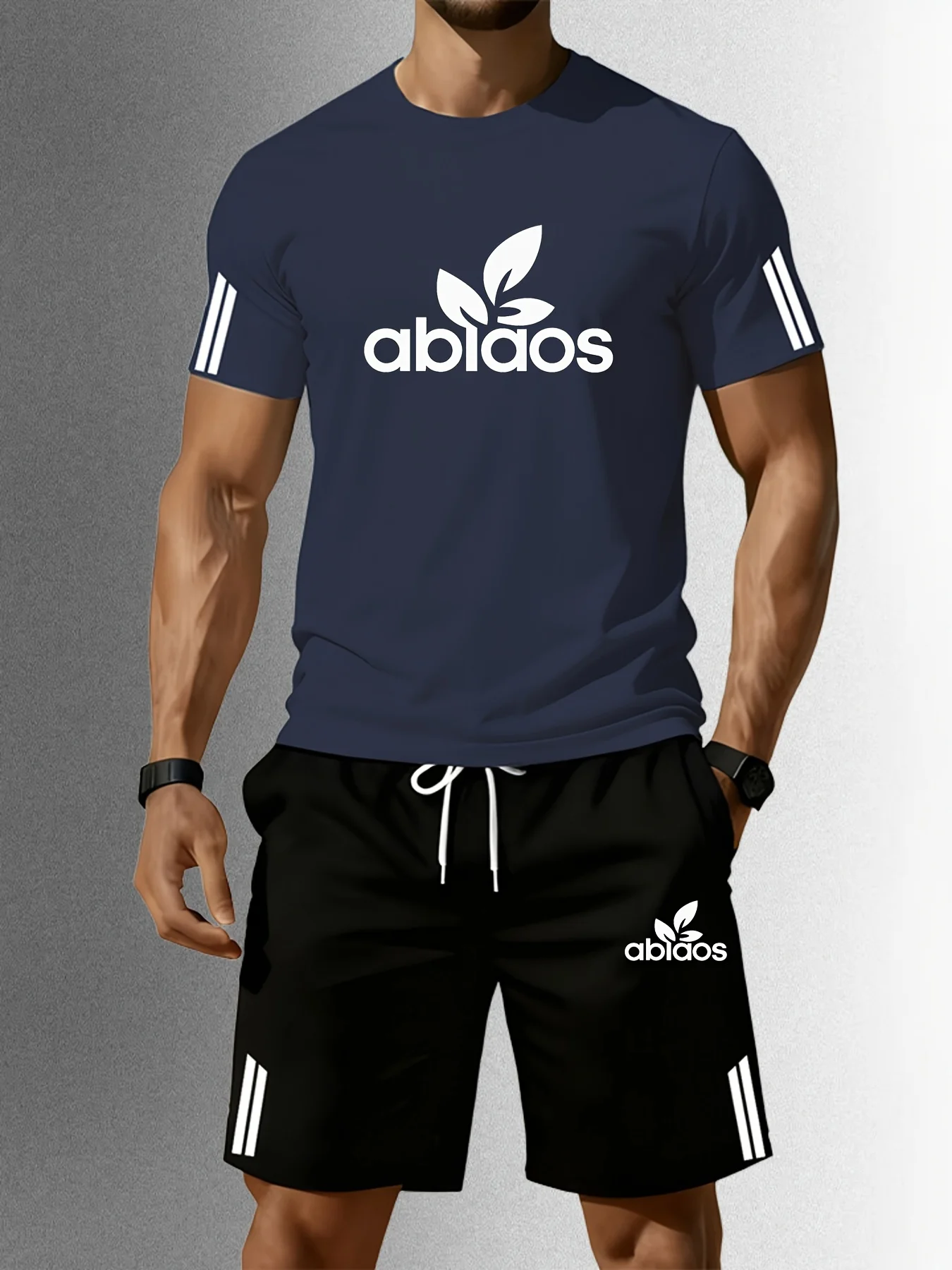 Conjunto deportivo de verano de manga corta para hombre, conjunto de dos piezas, conjunto deportivo de verano de secado rápido para hombre, camiseta de manga corta de malla transpirable, 202