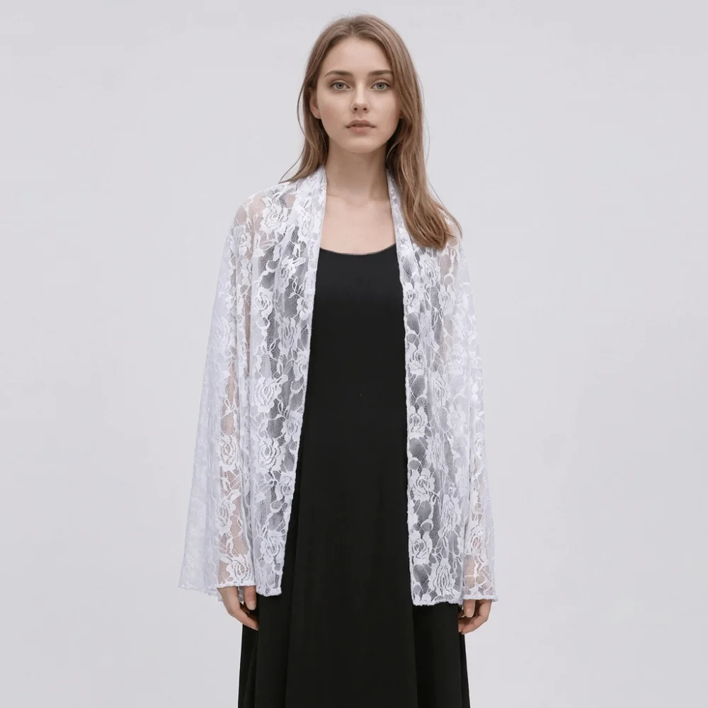 Practice Rose Lace Shawls Hollow Out Sheer Long Wrap Sunscreen Cape Evening Dress Scarf Bride