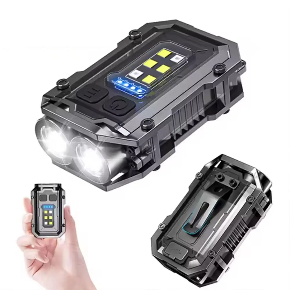 

LED+COB Keychain Flashlight with Back Clip USB Rechargeable Portable Work Light Magnetic Super Bright Mini Flashlight Running