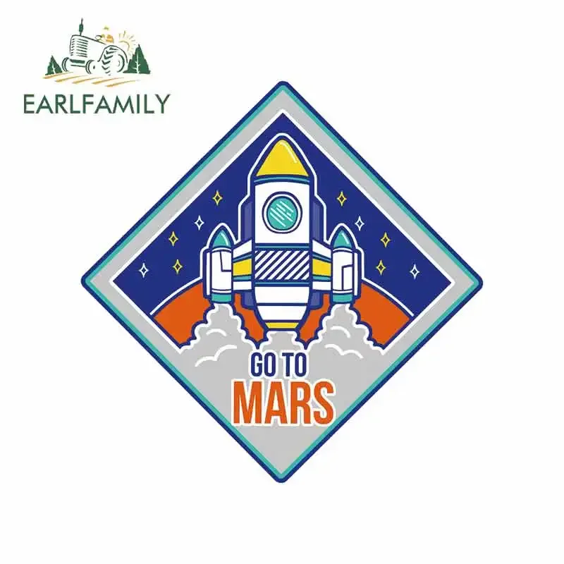 EARLFAMILY 13cm x 12.9cm Go To Mars Funny Car Stickers Rocket Cartoon Exhaust Stars Windows Decal Occlusion Scratch Decoration