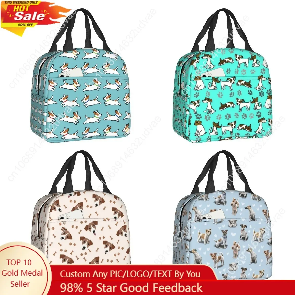 Custom Cute Jack Russell Terrier Running Dog Lunch Bag Women Warm Cooler Insulated Lunch Box for Kids School