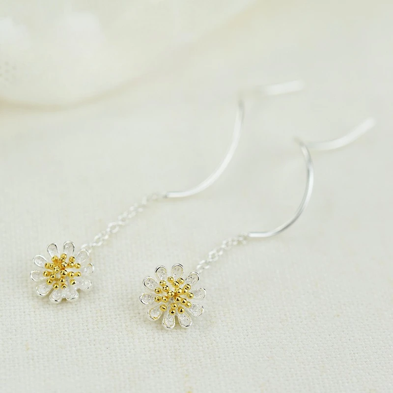 925 Sterling Silver Fresh Daisy Stud Earrings Korean Version Exquisite Fashionable Elegant Ear Ornaments for Women - view 3