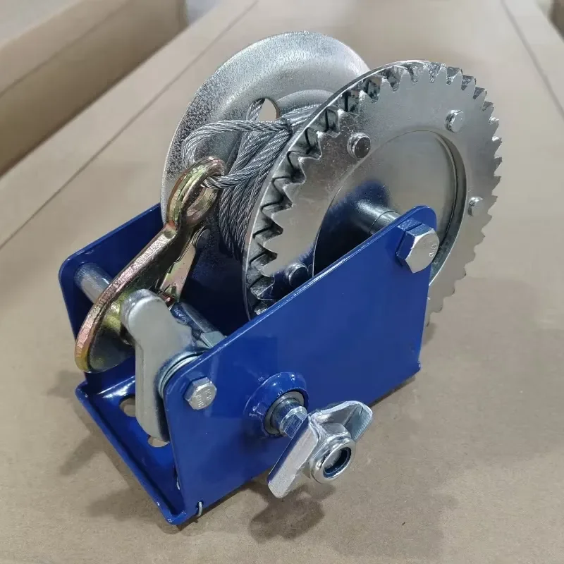 1200 Lbs Portable Manual Marine Winch Small Light Duty Boat Hand Crank Winch with Steel Cable for Trailer Yacht Fishing Gear