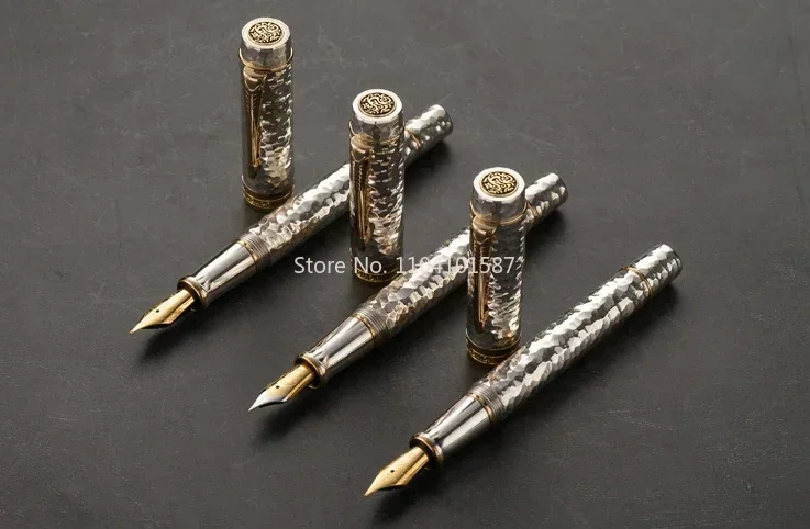 New ADMOK Hammer Pattern 925 Sterling Silver Fountain Pen NO.6 Schmidt F/M Nib Ink Pen Mb Luxury Business Office Writing Smo