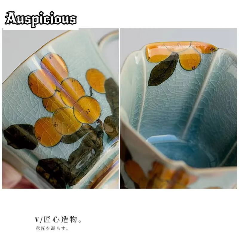 190ML Borneol Glaze Tea Cup Pure Hand-painted Loquat Ceramic Small Mug Household Breakfast Cup Japanese Master Cup Milk Cup Gift - view 3