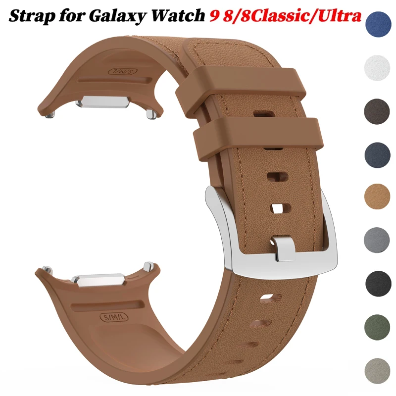Silicone+Leather Strap for Galaxy Watch 9 8 44 40mm Classic 46mm No Gap Business Band for Galaxy Watch Ultra2 2026 47mm Bracelet
