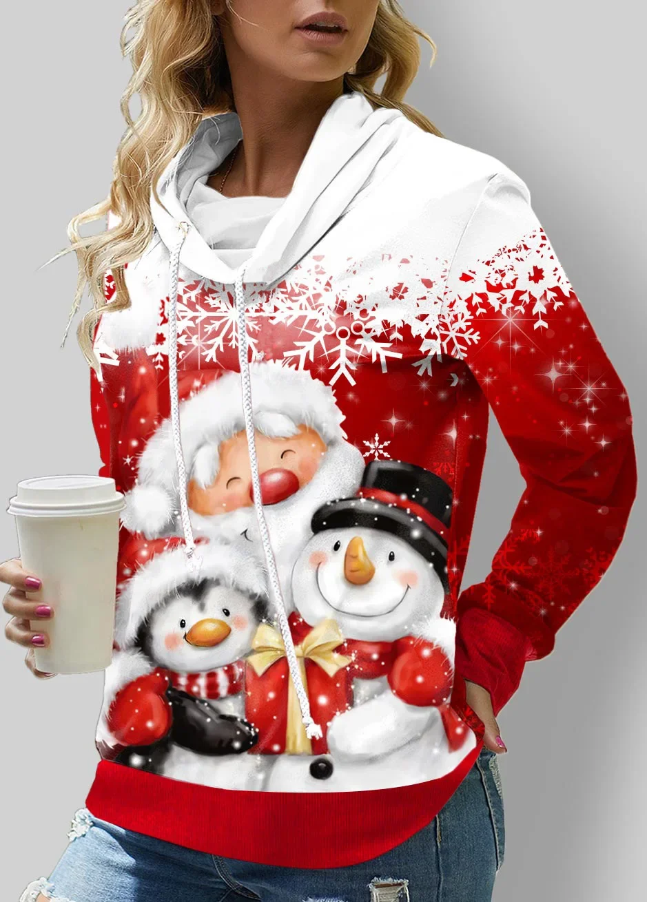 Women's Sweatshirt 3D Prints Christmas Theme Kawaii Graphics Long Sleeve T Shirt Casual Loose Fit O Neck Tee Long Sleeve Tops