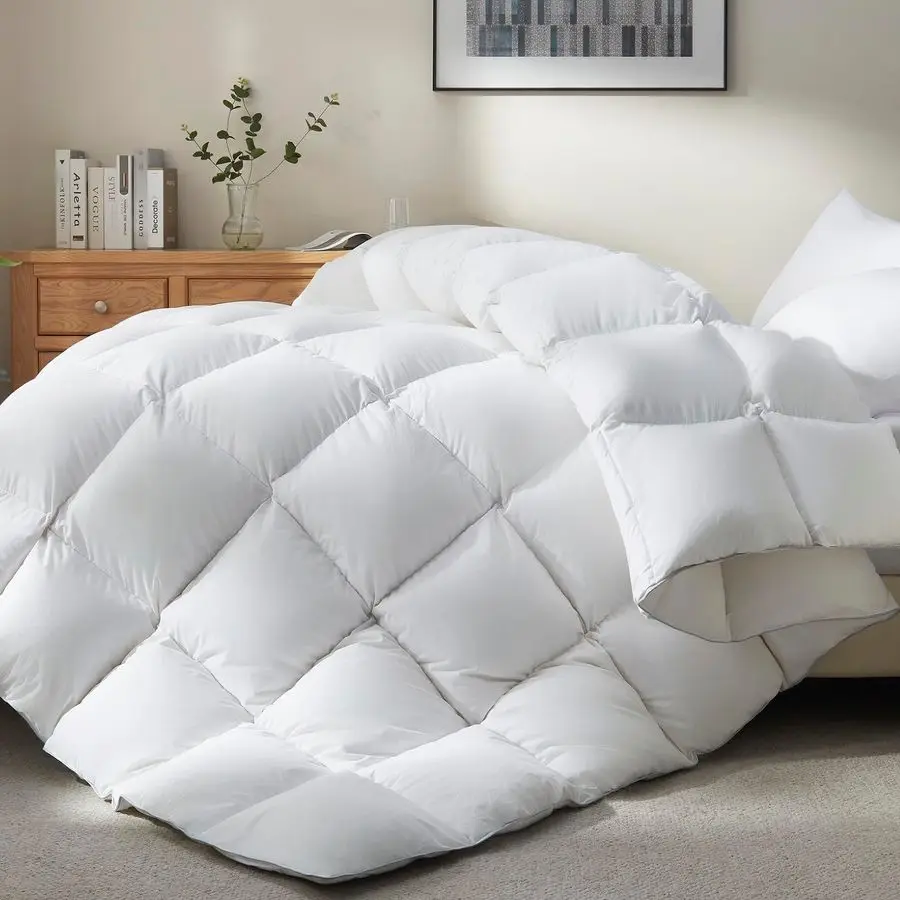 

Goose Feather Down Fiber Comforter Queen Size All Season White Fluffy Duvet Insert Luxurious Hotel Bedding Comforter Ultra Soft
