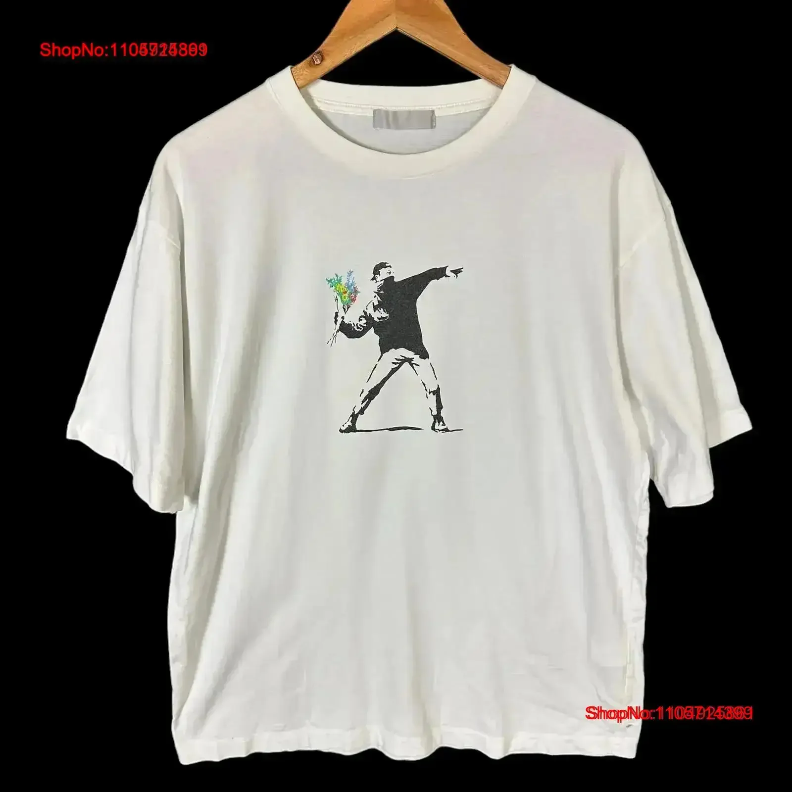 Vintage Banksy Flower Thrower Art T Shirt Size L Washed Comfortable designer clothes Slightly streetwear Stylish vintage
