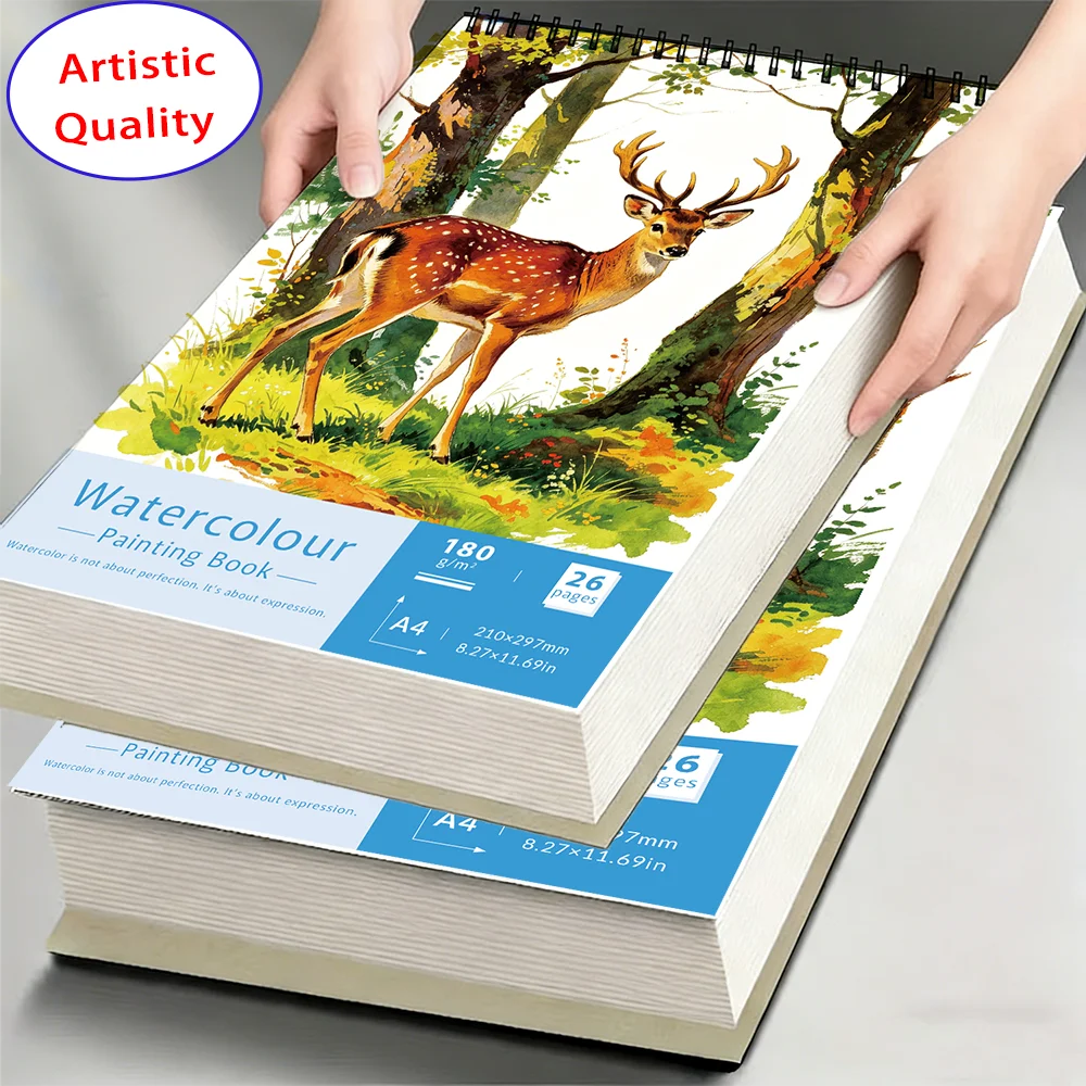 180gsm 26Sheets A4/A5 Watercolor Paper, Cold Press Art Notebook for Gouache & Mixed Media, Acid-Free Sketchbook