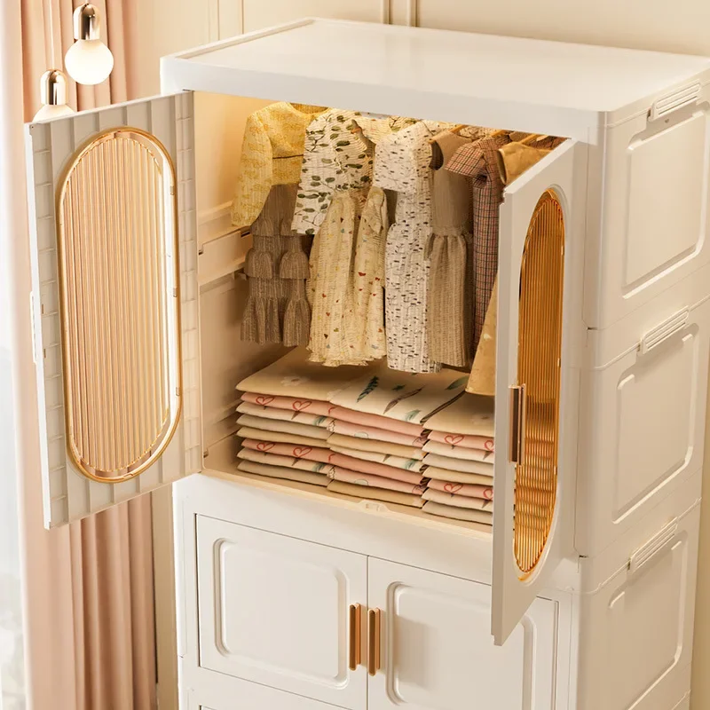 Modern Folding Wardrobe Storage Cabinet Locker Household Wardrobe Multi-layer Movable Storage Wardrobes Closet Bedroom Furniture