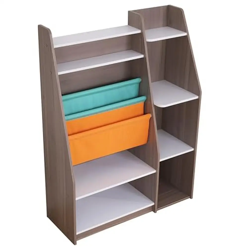 

Wooden Pocket Storage Bookshelf with Canvas Slings and 8 Shelves Children's Furniture Gray Ash Durable and Premium Modern Design