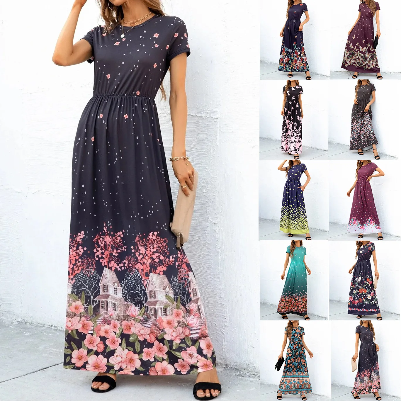 Women Casual Loose Dress Colors Summer Sexy Boho Bow Short Sleeve Maxi Dress Big Large Dresses Robe Femme