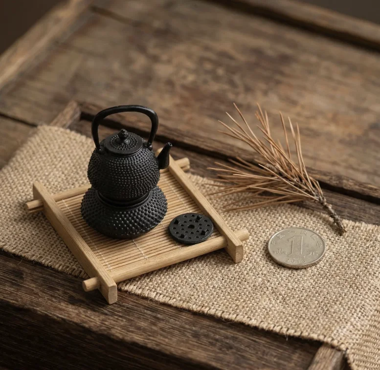 1:12 Chinese Vintage Snack Set: Clay Mooncakes, Lotus Cakes & Bamboo Pastries in Storage Basket for BJD Dollhouse Tea Scene